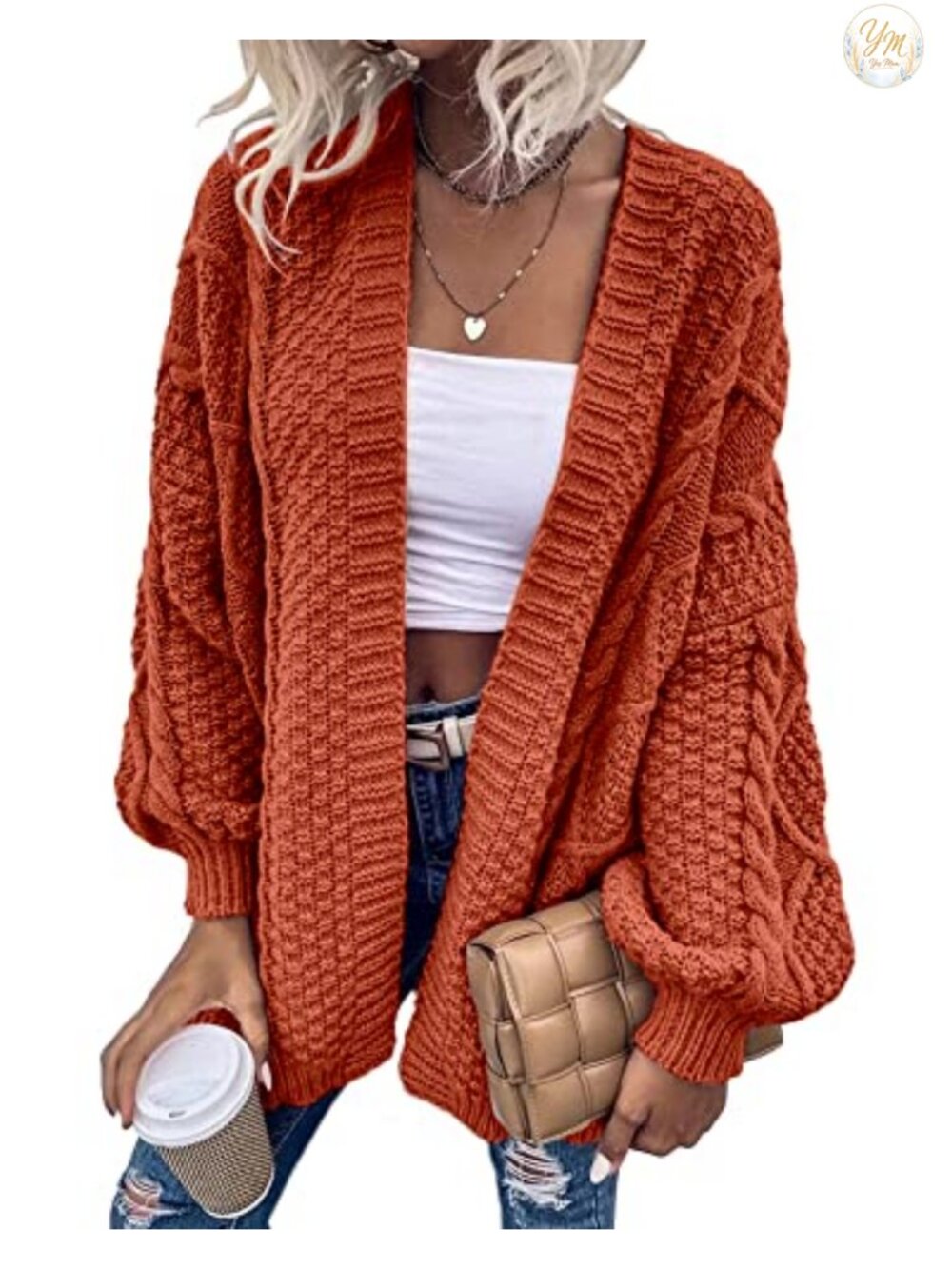 Knitted Cardigan: Soft, Stretchy, Long Sleeve, Ribbed, Medium Weight